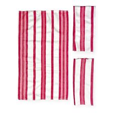 Lot of 3 Vintage Mid Century Red Pink Striped Tea Towels 30x17 picture