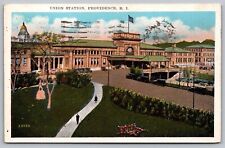 Union Station Providence Rhode Island Birds Eye View American Flag PM Postcard picture