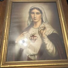 Antique Framed Sacred Heart Picture Religious Mary 15 1/2” By 18 1/2” picture