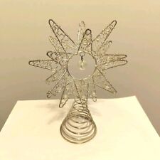 Vintage Silver Beaded Metal Wire Star Christmas Tree Topper picture