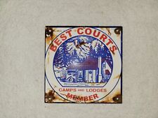 Vintage Best Courts Camping Porcelain Sign Lodge Retreat Hunting Fishing Gas Oil picture