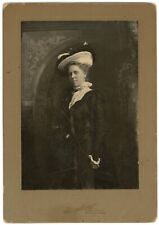 Antique Circa 1880s Cabinet Card Brigham Beautiful Woman in Hat Battle Creek, MI picture