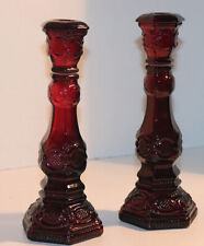 Vintage Pair Avon 1876 Cape Cod Ruby Red Glass Candle Stick Holders 8 1/2