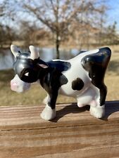 Vintage Dairy Cow Figurine Black & White Ceramic Made in JAPAN picture