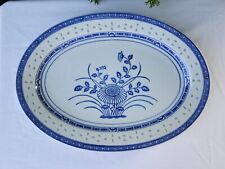 Vtg Blue White Jingdezhen Chinese Porcelain Rice Grain Flower Oval Plate 14