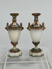 PAIR OF CLOISONNE AND MARBLE VASES picture