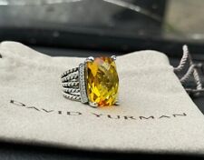 David Yurman Sterling Silver 20x15mm Wheaton Lemon Citrine & Diamonds Ring Sz 6 picture