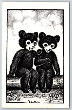 c1960s Olive Fell Artist Teddy Bears on Log Yellowstone Vintage Postcard picture
