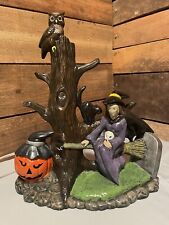 Vintage Cramer 1980 Ceramic Halloween-Themed Light - Jack-O-Lantern w/ Witch+Owl picture
