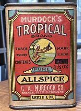 Antique Murdock’s Tropical Brand ALLSPICE Cardboard Tin Can Original Bright Ex+ picture