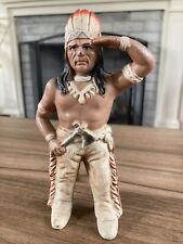 VINTAGE CAST IRON METAL ANTIQUE NATIVE AMERICAN INDIAN COIN BANK OLD FIGURAL picture