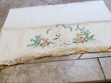 PAIR VINTAGE  HAND EMBROIDERY AND CROCHETED EDGING picture