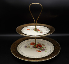 Vintage Crest O Gold Two Tier Tidbit Tray Floral with 22K Gold Trim Hand Painted picture