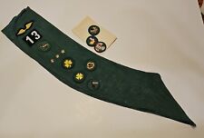 Vintage Girl Scout Sash Green 1950s-60s 5 Sewn Patches 3 Extra Three Rivers #13 picture