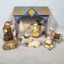 8 Piece Red Clay Nativity Set with Wood Stable Christmas Hand Painted Glazed picture