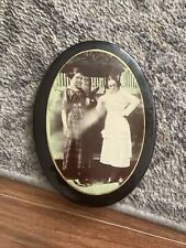 Vintage Celluloid Photo Of Two Women Beside A Car On A oval button picture