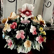 Vintage Italian Naples Capodimonte Porcelain Floral Bouquet White Basket picture