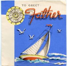 Vintage Father's Day Card To Greet Dear Dad Sail Boat Ocean Used 1950s picture