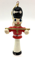 VTG Hand Painted Wooden Soldier White Red Christmas Ornament  picture