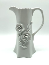 Porcellana De Paris Pitcher Vase White Porcelain Raised Flowers Roses 7.75