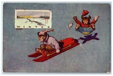 c1910's Winter Anthropomorphic Bear Sledding Oxford Junction Iowa IA Postcard picture