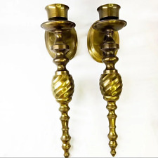 Vintage Pair of Mid-Century Brass Wall Candle Holder Scones 14