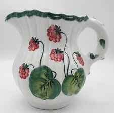 Italian Pottery Creamer Hand Painted Raspberries  Ribbed Ceramic Well Made picture