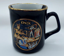 Hand Made in Greece Crete Krete Souvenir 24K Gold trim Coffee Mug Blue & Gold picture