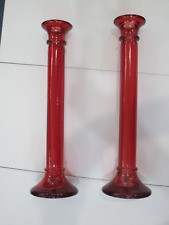 2 VINTAGE  RUBY GLASS CANDLEHOLDERS/VASES picture