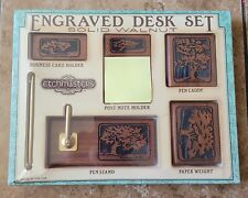 Vintage Solid Walnut Engraved  Desk Set Office Desk Stationary Set New  picture