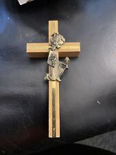 VTG Wood Brass Wall Hanging Crucifix Kid Baby Boy Jesus Cross Baptisms 6