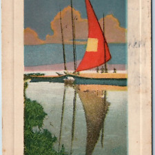 c1910s John Winsch Back Colorful Art Litho Sailboat Nature Lake Postcard A244 picture