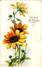 vintage postcard - The best of luck - sunflowers embossed posted c1900s picture