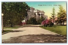 c1940's College Drive ISC Building Cars Ames Iowa IA Hancolored Postcard picture