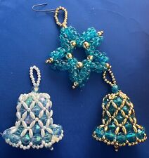 Vintage handmade beaded Stars & Bells Christmas ornaments / lot of 3 picture