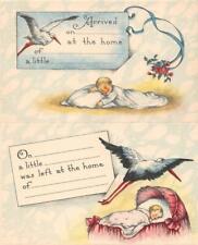 2~Postcards  BABY ARRIVAL ANNOUNCEMENTS  Stork~Babies~Cradle~Birth Information picture