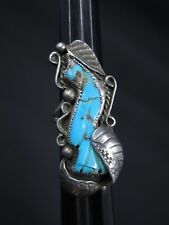 ANTIQUE NATIVE AMERICAN INDIAN NAVAJO JUMBO GEM TURQUOISE STERLING SILVER RING picture