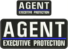 AGENT EXECUTIVE PROTECTION EMB PATCH 4X10 & 2X5 VELCR@ ON BACK WHITE ON BLACK picture