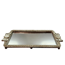 Vintage 1990 Mother of Pearl and Silver Toned Metal Mirrored Vanity Tray picture