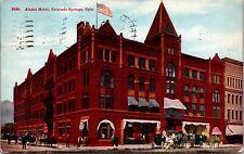 Colorado Springs CO Alamo Hotel 1907-1915 Horses Carriages Awnings Flag Postcard picture