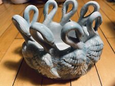 Vintage 60s Blue Holland Swan Circle of Swans Cermanic Planter Swan Dish Decor picture