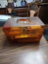 Vtg 70s Plastic Clear Amber Sewing Box Flower Decal 2 Tray Vtg sewing supplies picture
