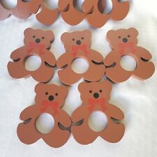 VERA NEUMANN Napkin Rings Wooden Teddy Bears w/ labels Set of 9 picture