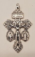 Pardon Crucifix Italy Miraculous Medal St Benedict Rosary Cross Oxidized Silver picture