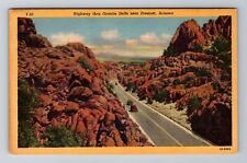 Prescott AZ-Arizona, Highway Thru Granite Dells Rock Formations Vintage Postcard picture
