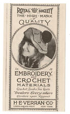 1918 ROYAL SOCIETY Embroidery Crochet materials Girl wearing knit cap Vintage Ad picture