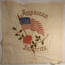 Finished Sampler American Beauties Flag & Rose Vintage Patriotic Primitive picture