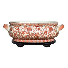Unique Chinese Orange/Coral and White Porcelain Foot Bath Basin with Base picture
