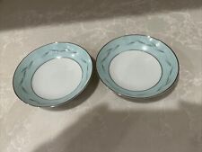 Noritake China SHELDON Blue & Silver Set of 2 Fruit Dessert Bowls Japan 5.5 Inch picture