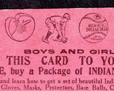 RARE Baseball Equipment c 1908 Indian Corn Flakes Battle Creek Cereal Offer Card picture
